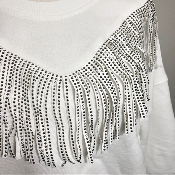 White Cropped Fringe Sweatshirt S/M/L - Picture 5 of 5
